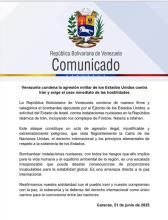 Venezuela condena la agresión militar de los Estados Unidos contra Irán y exige el cese inmediato de las hostilidades