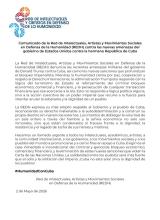 La Red de Intelectuales, Artistas y Movimientos Sociales en Defensa de la Humanidad emitió un pronunciamiento en el que reafirma su respaldo al pueblo cubano, al tiempo que rechaza enérgicamente las nuevas sanciones anunciadas por el gobierno de Estados Unidos.