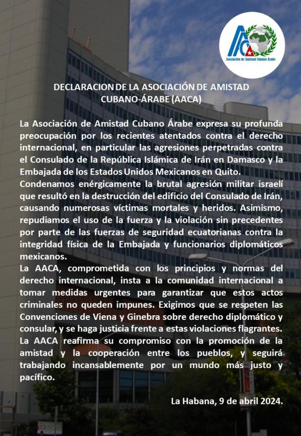 Declaración de la Asociación de Amistad Cubano-Árabe