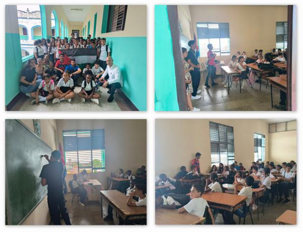 Estudiantes del ISRI compartieron con pioneros de la escuela Ormani Arenado sobre la situación en Palestina.