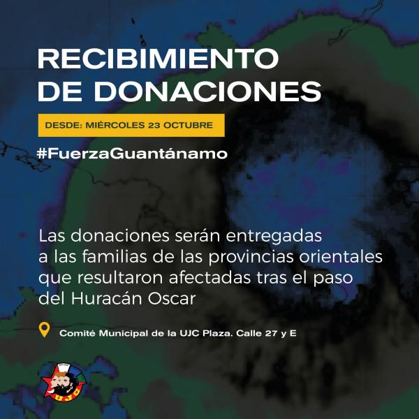 recogida de donaciones para las familias de Guantánamo, afectadas tras el paso del Huracán Oscar.