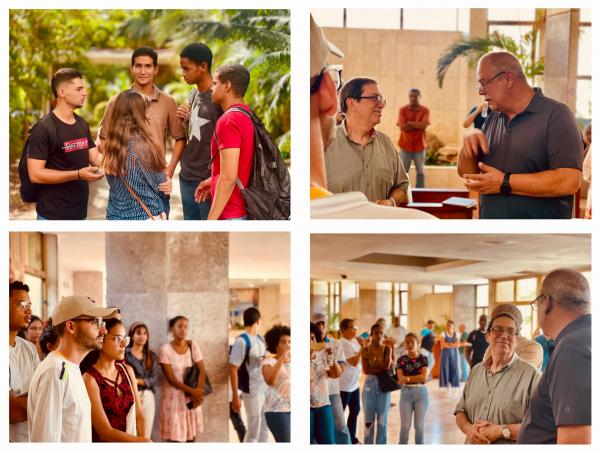 Estudiantes del ISRI se movilizan junto a los directivos y funcionarios del Cancillería de Cuba ante la situación energética del país.