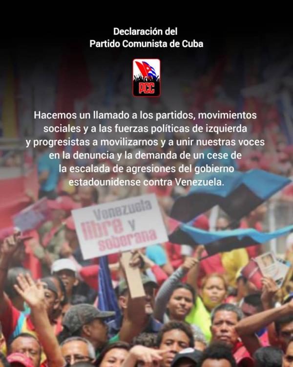 20/12/2025 Declaración del Partido Comunista de Cuba  en los términos más enérgicos,a la escalada de agresiones del gobierno fascista de los EUA contra Venezuela y su Presidente