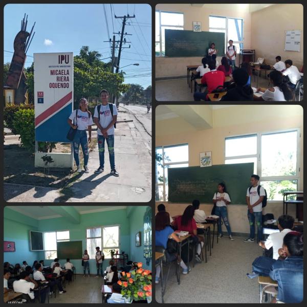 En el IPU Micaela Riera de Granma, formación vocacional sobre la Licenciatura en Relaciones Internacionales en preuniversitarios.