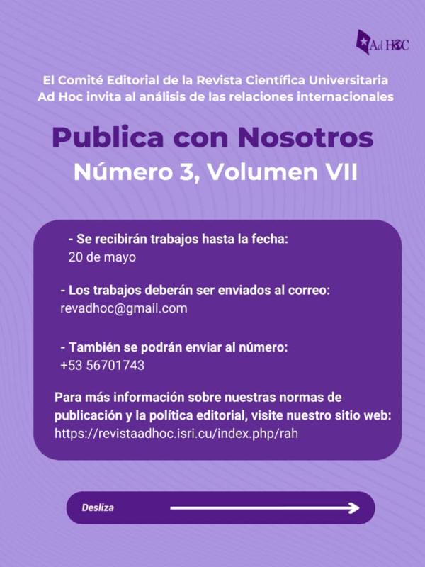Convocatoria abierta – Revista Ad Hoc, Volumen VII, Número 3