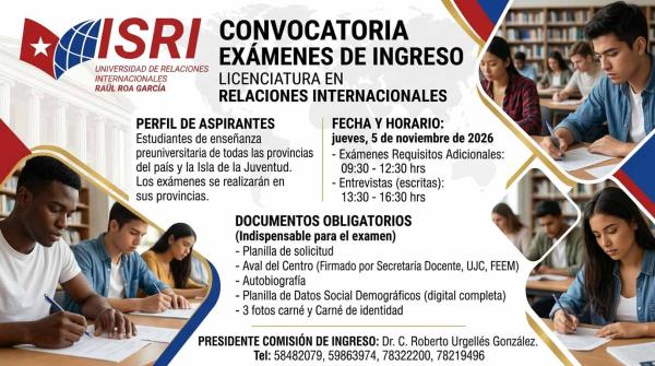 CONVOCATORIA EXÁMENES DE INGRESO   A LA UNIVERSIDAD DE RELACIONES INTERNACIONALES