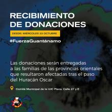 recogida de donaciones para las familias de Guantánamo, afectadas tras el paso del Huracán Oscar.