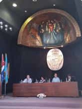 Panel interactivo con Abel Prieto, fernando Rojas y Jorge Fornet Gil con la moderadora, Embajadora  Teresita Vicente , en el Seminario Internacional de Diplomacia Cultural. 