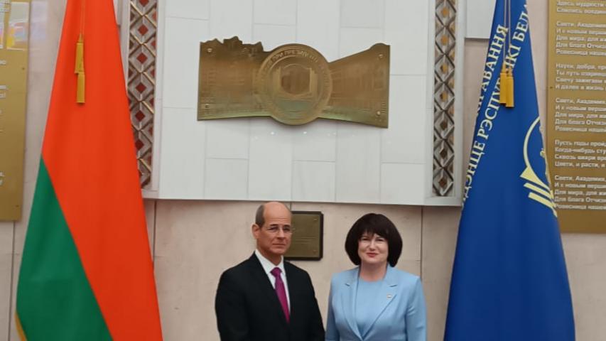El Rector del ISRI y el Embajador de Cuba en Belarus sostuvieron un encuentro con la vicerectora primera de la Academia de Dirección adjunta al Presidente de la República de Belarus