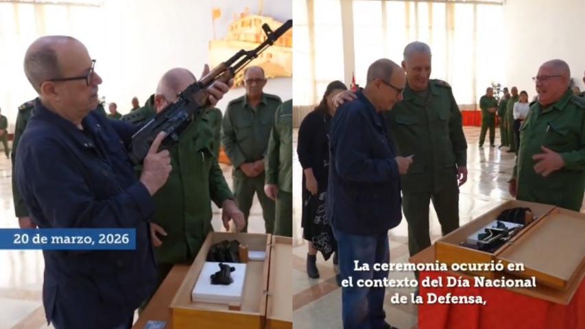 El Ministerio de las Fuerzas Armadas Revolucionarias otorgó al cantautor Silvio Rodríguez una réplica del fusil AKM, y un fusil AKM de combate.